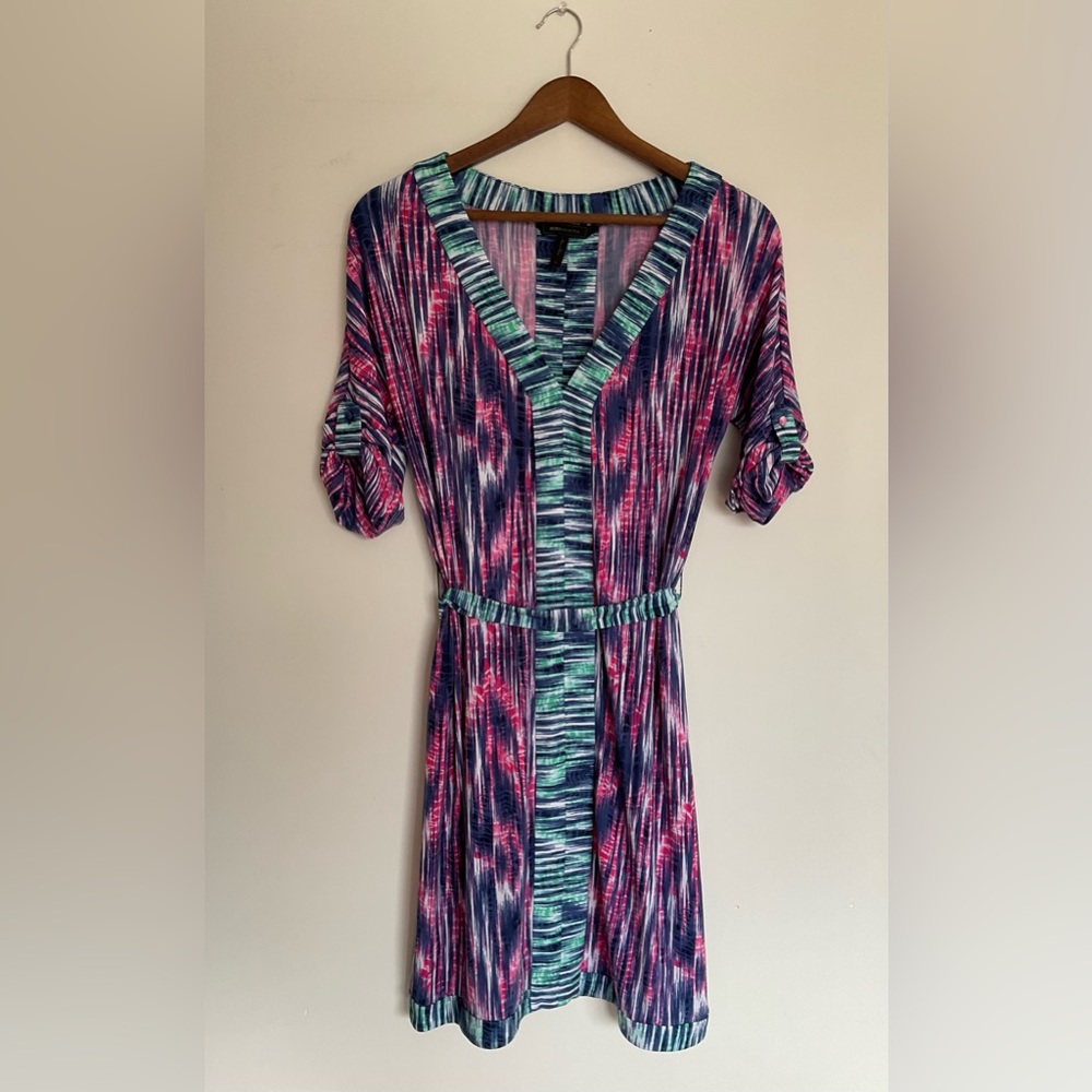 Pink and Green Ruched Wrap Sundress